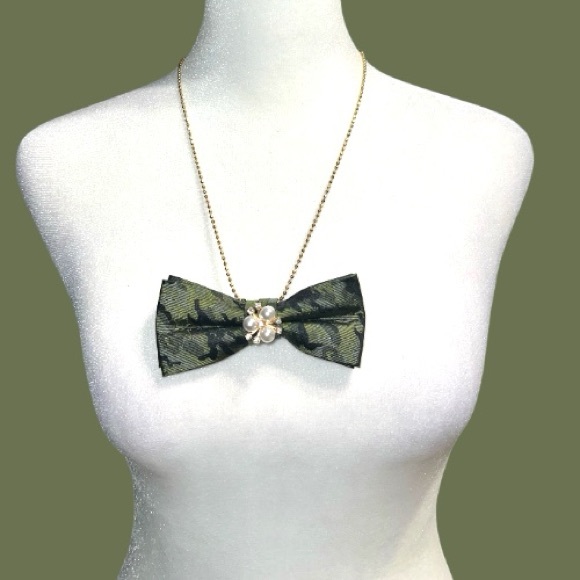 Dainty Dapper Designs Jewelry - “Dainty Dapper” Green camouflage Bow tie  Pendant Necklace
